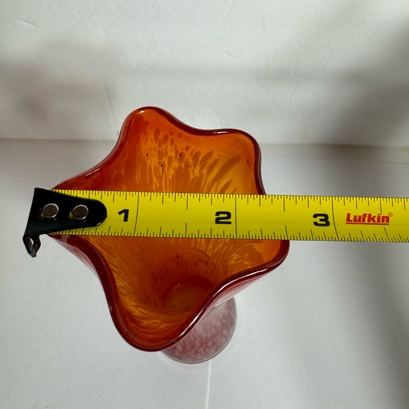 Vintage red and white swirl small vase. Approx. 6.5”H x 2”L. Wavy top design. - Picture 12 of 12